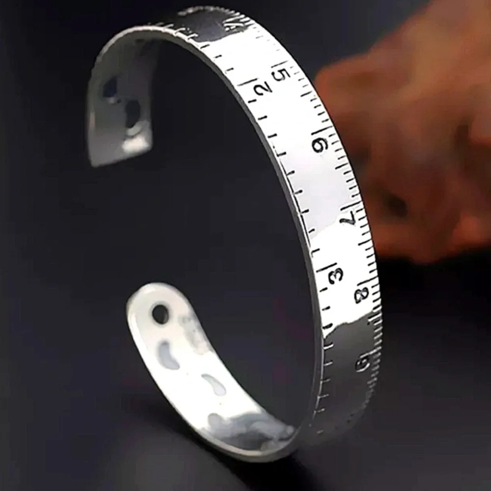 Sterling Silver Ruler Design Bangle Cuff Bracelet Matching Ring Set
